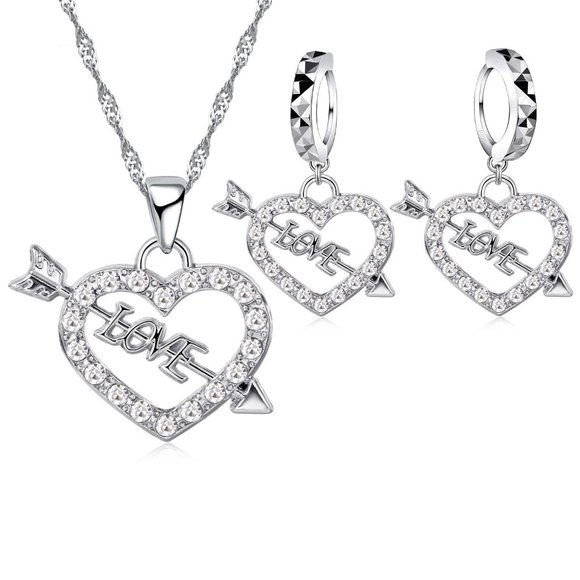 Jewelry - ❤️ Love Heart 925 Sterling Silver Earrings Pendant Necklace Set Woman Gifts